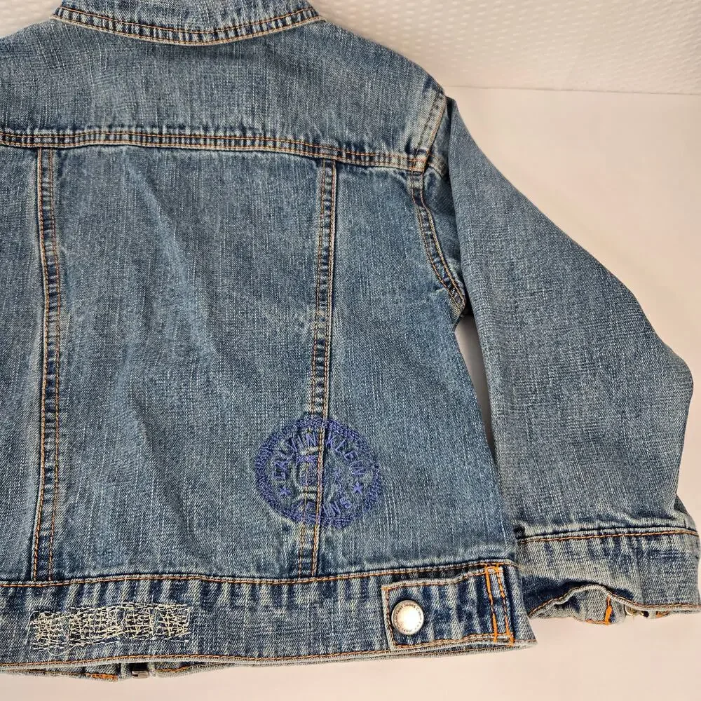 Calvin Klein Child Denim Trucker Jacket Contrast Orange Stitching Size 4/5